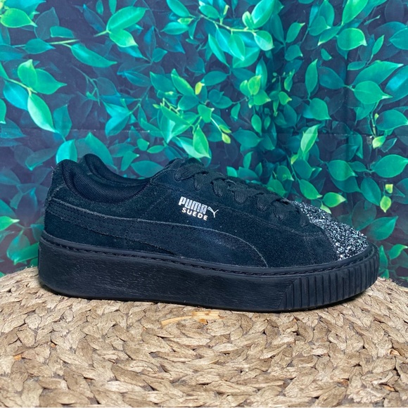 Puma Shoes - Puma suede crushed gem platform black suede lace sneakers